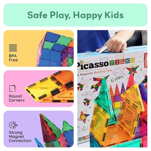 PicassoTiles 100 Piece Set 100pcs Magnet Building Tiles Clear Magnetic 3D Blocks Construction Playboards, Creativity Beyond Imagination, Inspirational, Recreational, Educational Conventional thumbnail 5