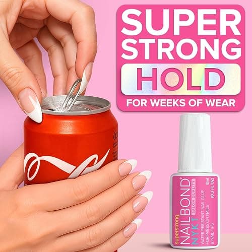 Super Strong Nail Glue for Press On Nails, Nail Tips & Acrylic Nails (8ml) NYK1 NailBond Brush On Glue for Press Ons, Tips & Acrylics - Long Lasting, Maximum Strength, Mess-Free Application thumbnail 4