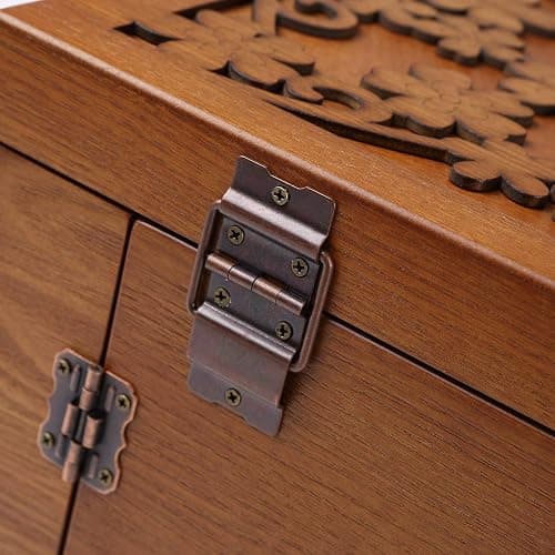 Changsuo Wooden Jewelry Box for Women, Organizer Box of Solid Wood with Lock and Key for Jewelries, Watches, Necklace, Ring, Lockable Storage Case (Dark Brown) thumbnail 6