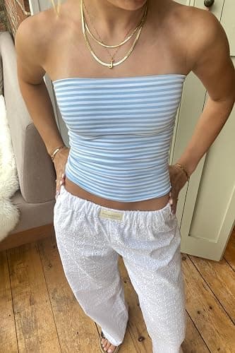 Cute Summer Striped Tube Tops Strapless Crop Bandeau Tops for Women Teen Girls Y2k Going Out Aesthetic Tops Shirts thumbnail 2