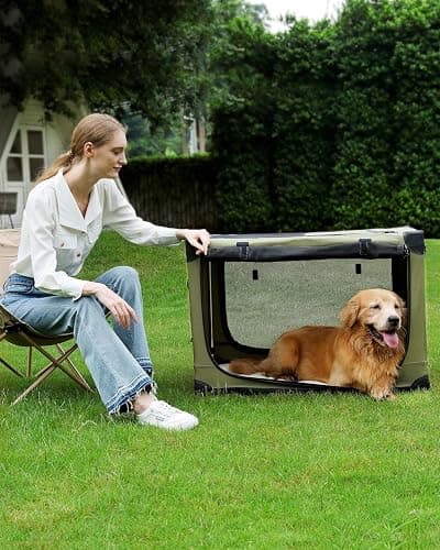Veraste 33 Inch Collapsible Travel Dog Crate for Medium Large Dogs, Portable Dog Crate 4-Door Foldable Soft Kennel with Durable Mesh Windows for Indoor & Outdoor Travel, with Storage Bag,Green thumbnail 4