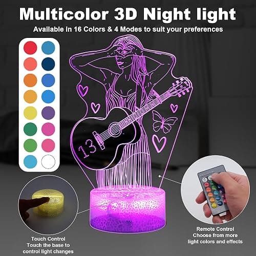 SLADPOEM 3D Illusion Night Light for Music Fans, 16 Color LED Lamp with Remote, Acrylic Table Lamp for Room Decor, Birthday Gift for Fans, Concert Merch, Music Lover Party Supplies thumbnail 2