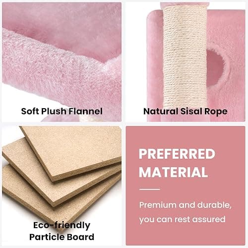SHA CERLIN 68 Inches Multi-Level Large Cat Tree for Large Kitties/Big Cat Tower with Condo/Cozy Plush ‌Pussycat Perches/Sisal Scratching Posts and Hammocks/Activity Center/Pink thumbnail 5