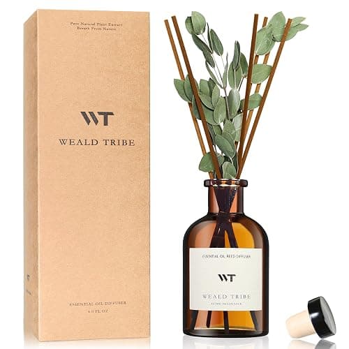 WEALD TRIBE Flower Reed Diffuser Set Eucalyptus & Lavender Scent for Room Bathroom Accessories Shelf Decor & Air Fresheners, Sticks Defusers with 4.0 fl oz Essential Oils, Home Fragrance Office Gift - Image 1