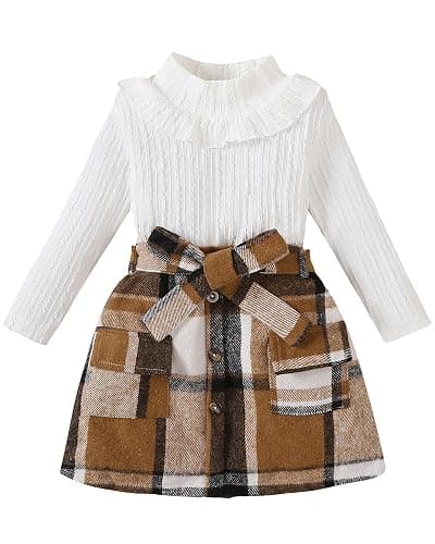 Coaturi Toddler Girl Clothes Sets: Long Sleeve Ribbed Tops Button Mini Skirts Set Fall Winter Outfits for Toddler 2-7 Years - Image 1
