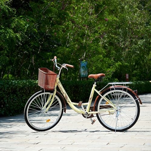 BSTSEL 26 Inch Wheels Vintage bike Fabric Bike City Classic Bicycle, Retro Bicycle With 1 Speed Shimano Gears, Sprung Saddle, Rack And Front Basket Formal Road Bike For Woman - Brown thumbnail 8