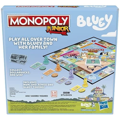 Hasbro Gaming Monopoly Junior Bluey Edition Board Game | Kids Play as Bluey, Bingo, Mum & Dad for Girls & Boys | Ages 5+ (Amazon Exclusive) thumbnail 3