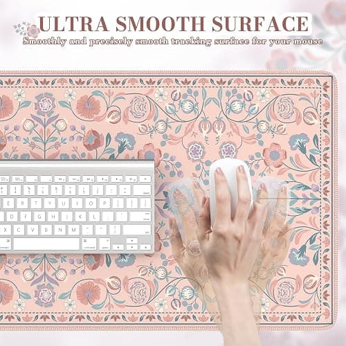 iCasso Desk Mat, Large Mouse Pad,35.4x15.7in,Peach Pink | Desk Pad Mat,Anti-Slip Big Mousepad with Stitched Edges for Work Home Offive thumbnail 3