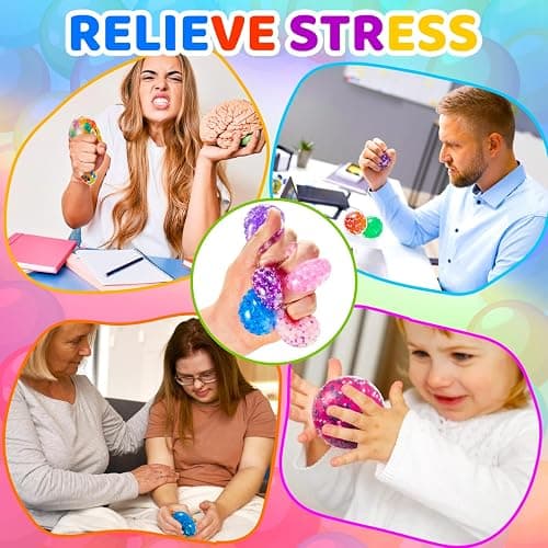 FIDWOD Stress Ball Fidget Toys for Kids: Party Bag Fillers Sensory Gifts Pack - Squishy Balls with Water Beads - Stocking Stuffers Anxiety Relief Set for Autism Boys Girls 20 PCS thumbnail 5