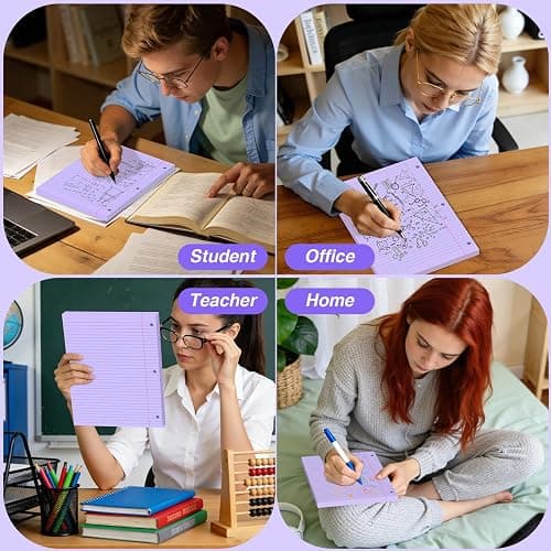 Purple Loose Leaf Paper 120 Sheets Purple Paper 8" x 10.5" College Ruled Paper Colored Notebook Paper 3-Hole Punched Lined Paper, 3 Ring Binder Paper 8 x 10.5 Filler Paper for School Office Supplies thumbnail 7
