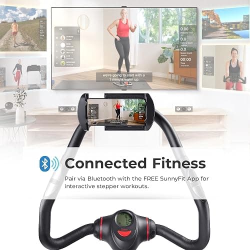 Sunny Health & Fitness 2-in-1 Premium Power Stepper with 400lbs Weight Capacity and Resistance Bands, Low-Impact Cardio, Space-Saving, Height-Adjustable, with Bluetooth and Free SunnyFit App thumbnail 4
