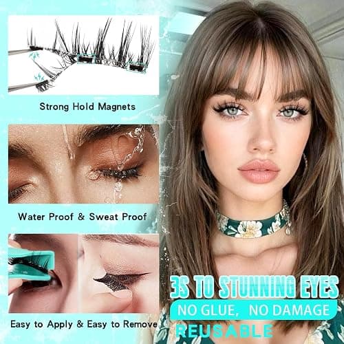 Veleasha Magnetic Eyelashes with Applicator Manga Lashes Reusable (Lovely) | Cat Eye Spiky Magnetic Lashes Natural Look No Glue Needed Wispy Lash Lightweight & Clear Band Easy to Apply & Remove thumbnail 4