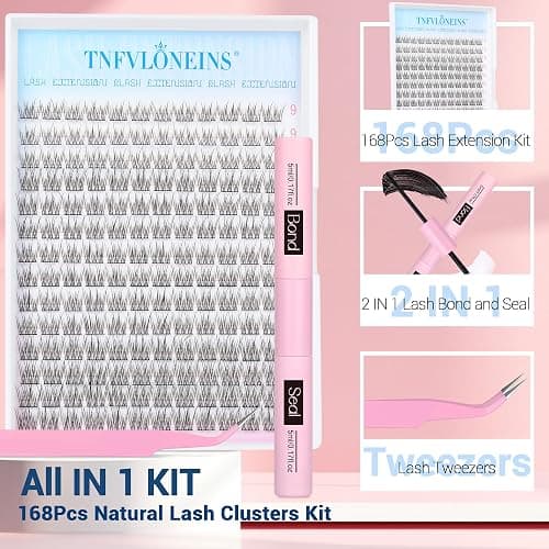 Natural Lash Extension Kit 168Pcs Lash Clusters Kit Wispy Eyelash Extensions 9-12MM Individual Lashes Extensions with Bond and Seal Lash Glue and Eyelash Extension Tweezers DIY at Home by TNFVLONEINS thumbnail 5