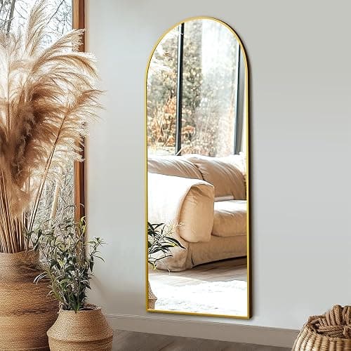 Delma Full Length Mirror, Large Floor Mirror for Wall, Bedroom, Bathroom, Living Room with Aluminium Frame (Stand, Arch 56x15-Gold) thumbnail 6