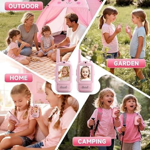 Video Walkie Talkies for Kids, Handheld 2 Pack Rechargeable Video Intercom Kids Walkies Talkies, Indoor Outdoor Toys for Family Games, Outside, Camping, Hiking for Boys Girls Ages 3-12 (Pink/Pink) thumbnail 7
