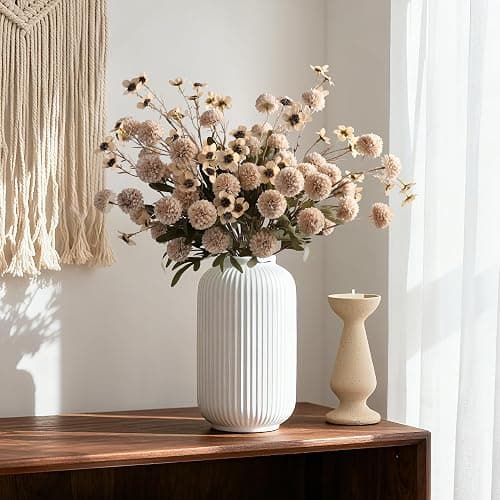 HyeFlora Fake Kiku Flowers, Faux Silk Pompon Mums Artificial Flowers, Chrysanthemum Stems Floral Arrangement Dried Flowers Vintage Decorative Indoor Home Decor Beige with Wax (Vase not Included) thumbnail 5