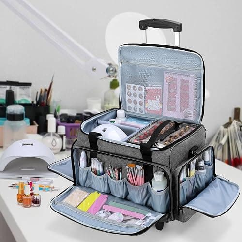 LUXJA Rolling Nail Polish Organizer Holds 90 Bottles and a Nail Lamp, Rolling Nail Polish Case with a Detachable Dolly and 3 Removable Cases (Patented), Gray thumbnail 2