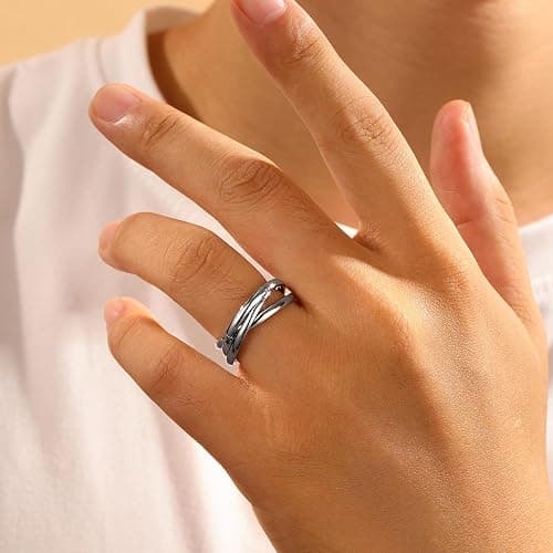 4 Pcs Fidget Anxiety Rings for Women Men Stainless Steel Fidget Spinner Moon Star Celtic Stress Relieving Spinning Wedding Band Rings Set Trendy and Stylish Jewelry thumbnail 7