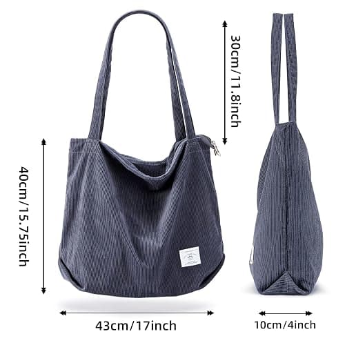 KALIDI Women Corduroy Tote Bag Zipper Casual Tote's Handbag Big Capacity Shoulder Bag with Pockets thumbnail 5