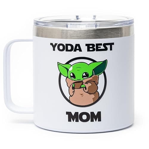 Maako Yuda Best Mom 14oz White Stainless Steel Tumbler Mug - Metal Straw and Brush Included - Leak-Proof Lid - Wars Artwork on Both Sides - 304 Stainless Steel - Funny Mothers Star Gift - Best Mom - Image 1