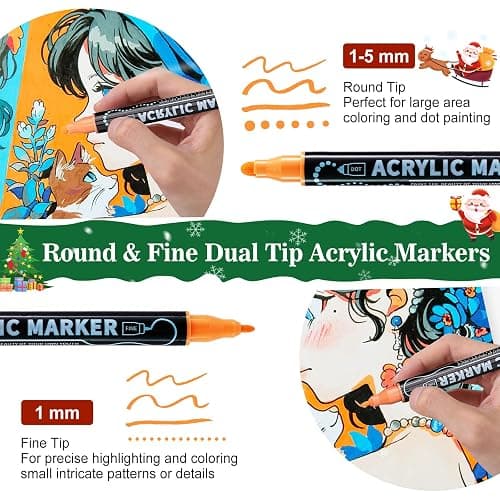 30 Colors Dual Tip Acrylic Paint Markers, Premium Dot & Fine Tip Coloring Paint Pens Set for Paper, Rock, Wood, Fabric, Canvas, Glass, Ceramic, Vision Board Supplies and DIY Crafts Supplies Art Gifts thumbnail 2