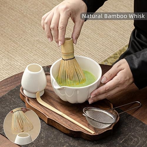 SFTXEY Matcha Whisk Set, Matcha Set Includes Ceramic Matcha Bowl, Bamboo Whisk, Scoop, Chasen Holder, Sifter, 5 Pcs Perfect Matcha Kit for Macha Lover (Pearl White) thumbnail 3