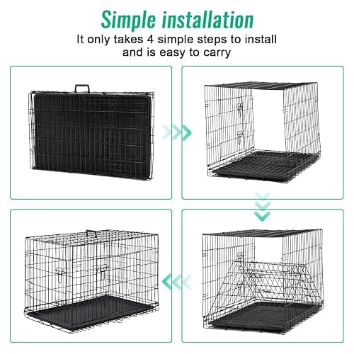 FDW Dog Crate for Large Dogs 42 Inch Folding Metal WirePet Cage Double Door W/Divider Panel Indoor Outdoor Kennel Leak-Proof Plastic Tray,Black thumbnail 3