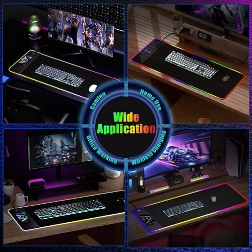 RGB Gaming Mouse Pad With 15W Wireless Charging, Extra Large LED Mousepad, 14 Light Modes, XXL Size, Ergonomic Computer Pad, Non-Slip Rubber Base for Laptop, Gifts for Gamer/Men thumbnail 5