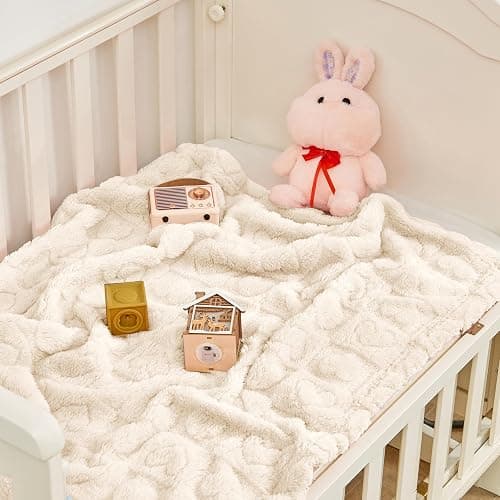 Yurhap Heart Baby Blanket, Love Plush Fleece Baby Blankets for Boys Girls | Soft Sherpa Baby Boy Blankets for Infant Toddler Newborn Gifts, Fluffy Baby Essentials, For Crib Stroller, 30"x40", Cream thumbnail 5