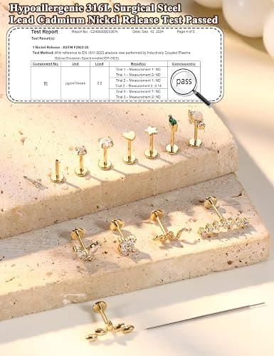 YADOCA 20G/18G/16G Threadless Nose Studs for Women Hypoallergenic Surgical Steel Flat Back Stud Earrings 14K Gold Plated Push in Nose Rings Studs CZ Lip Labret Cartilage Helix Tragus Piercing Jewelry thumbnail 5