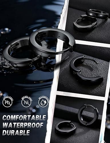 Jstyle 3Pairs Stainless Steel Mens Womens Hoop Earrings Huggie Ear Piercings Hypoallergenic 12/16/20mm thumbnail 3