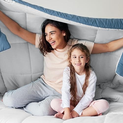 Exclusivo Mezcla Lightweight Reversible Twin Size Comforter Set, Down Alternative Comforter with 1 Pillow Sham, Twin Size Bedding Set for All Seasons, Bluish Grey thumbnail 3