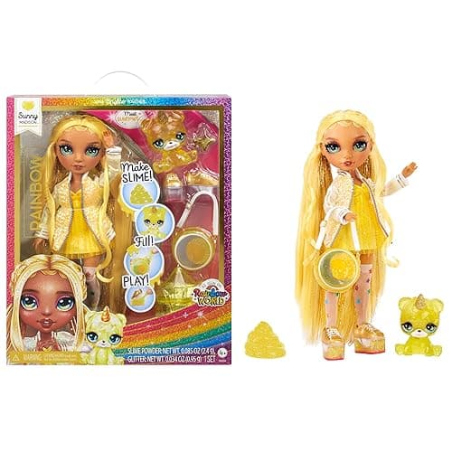 Rainbow High Sunny, Yellow with Slime Kit & Pet, Blonde 11" Shimmer Posable Fashion Doll with DIY Sparkle Slime, Magical Yeti Pet, Fun Play Accessories. Great Toy Gift for Girls Kids Ages 4-12 Years thumbnail 2