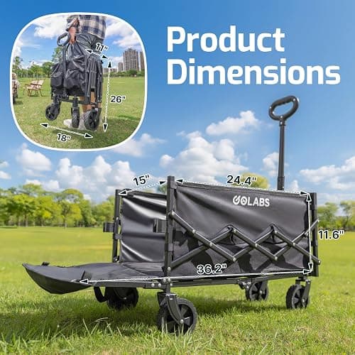 Golabs Collapsible Wagon Cart Max 350lb Load & Expandable Storage 100L, Double Bearing Design for Flexible Steering, Foldable Heavy Duty Garden Cart with 2 Cup Holders for Groceries, Garden & Camping thumbnail 6