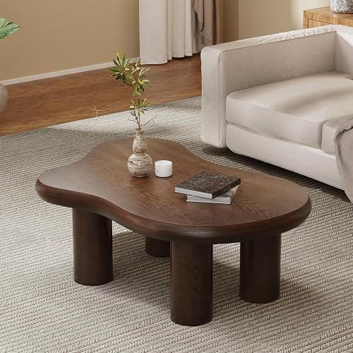 Asymmetric Cloud-shape Coffee Table (C Brown 46in) | Stylish Irregular Home Decor Center Table with Sturdy & Stable Cylindrical Support Legs - Image 1