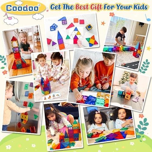 Coodoo 60 PCS Magnetic Building Tiles Kids Toys STEM Magnetic Blocks Sensory Toys Kids Games Magnet Building Toy for Boys and Girls Aged 3+, Kid Brain Development Preschool Kindergarten Toddler Toy thumbnail 5