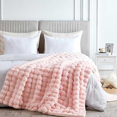 Serenhom 50x60 Inches Ultra-Soft Fuzzy Faux Fur Plush Throw Blanket - Thick, Warm Sherpa for Couch, Sofa, Bedroom, Camping - Decorative Blanket for Cozy Warmth, Bubble Pink thumbnail 6