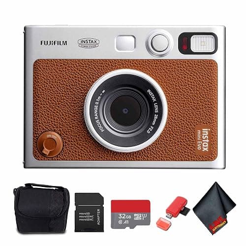 FUJIFILM INSTAX MINI EVO Instant Camera (Brown) Case Bundle | For Parties, Events & Instant Photos | Includes 32GB Memory Card, USB Card Reader, Cleaning Cloth - Image 1