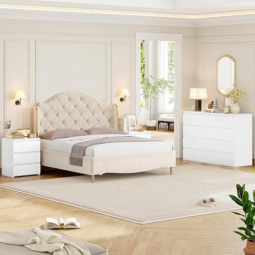 FOTOSOK Nightstands Set of 2 with 3 Drawers, White Nightstand Bedside Table Set of 2 for Bedroom, 17.7W*15D*21.7H Bedroom Night Stands with Cut-Out Handle, Sofa Side End Table for Home Office thumbnail 5