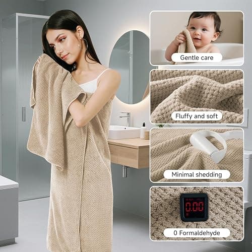 REDKISS 6-Piece Bath Towel Set - 2 Washcloths, 2 Hand Towels, 2 Bath Towels | Ultra-Fiber Coral Fleece, Super Absorbent, No Lint & No Fading | Perfect for Bathroom, Spa, Gym | Family & Adults-Camel thumbnail 4