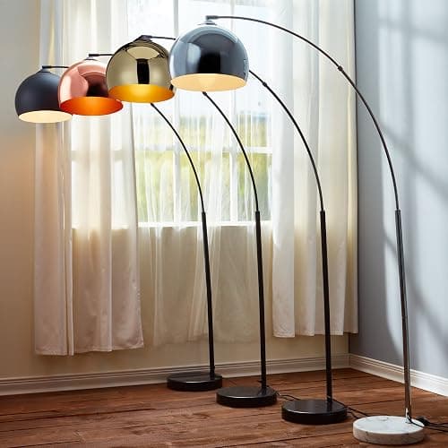 Teamson Home Arquer 66.93" Arc Floor Lamp for Living Rooms, Home Offices, Dining Rooms, Bedrooms with Faux Black Marble Base and Gold Bell Shade thumbnail 2