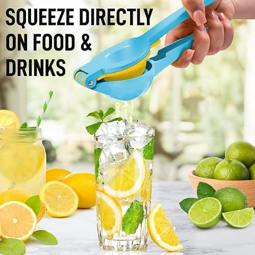 Zulay Metal 2-In-1 Lemon Squeezer Manual - Sturdy, Max Extraction Hand Juicer Lemon Squeezer Gets Every Last Drop - Easy to Clean Manual Citrus Juicer - Easy-to-Use Lemon Juicer Squeezer - Blue/Yellow thumbnail 2