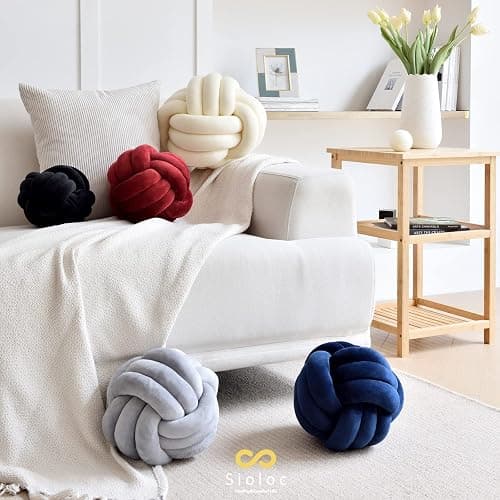 Sioloc Soft Knot Ball Pillows, Throw Cushion Home Decoration Plush ,Throw Knotted Handmade Round Plush Pillow (7.8inches,Ivory） thumbnail 2