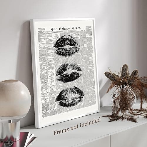 Trendy Newspaper Wall Art Vintage Black And White Kiss Lips Posters Retro Cool Girl Canvas Prints Funky Girly College Wall Decor for Girl Dorm Room Bedroom 12x16in Unframed thumbnail 5