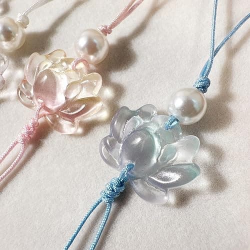 Cute Flower Phone Charm Lotus Flowers Pearl Beaded Camera Phone Strap | Bag Charms Y2K Accessories thumbnail 3