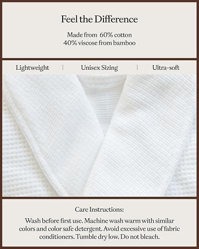 Cozy Earth Waffle Bath Robe - Lightweight Spa Robe with Pockets - 40% Viscose from Bamboo Blend thumbnail 5
