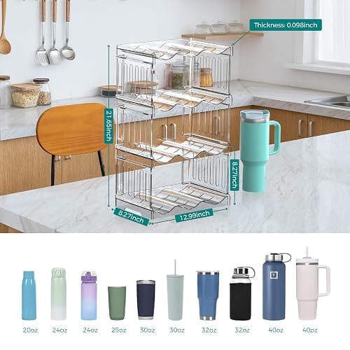Yuvslo Water Bottle Organizer 4-Tier Set - Heavy Duty Stackable Holder for 40oz Stanley Tumblers & Wine Bottles, Drainable Kitchen Rack, Easy to Clean (Gift Idea) thumbnail 2