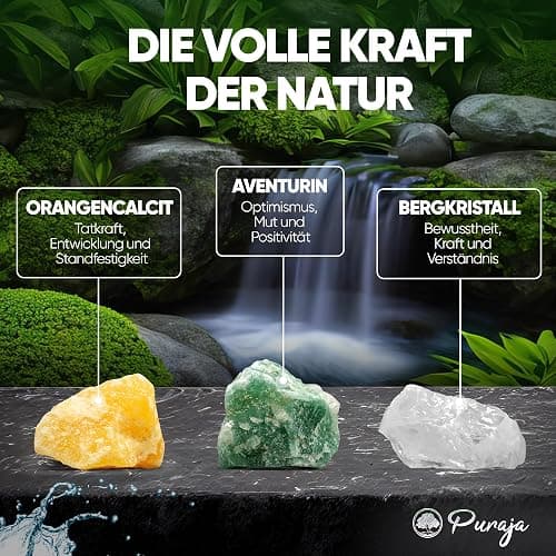 PURAJA Wasserstein Mischung Kraft & Mut | Premium Heilsteine Set aus echten Edelsteinen: Bergkristall, Orangencalcit, Aventurin | 100% natürliche Kristalle thumbnail 5