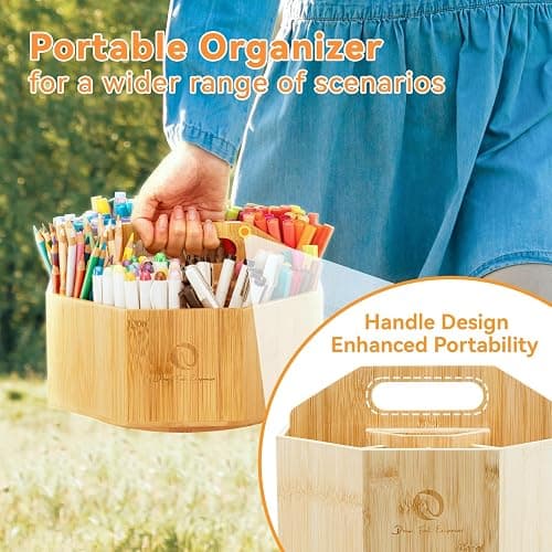 Ohuhu Rotating Marker Organizer for Alcohol Markers, 360-Degree Rotating Bamboo Storage Hold 162 Honolulu& B Alcohol Markers, Pens Pencil Holder with 8 Compartments for Home Classroom Office Decor thumbnail 4
