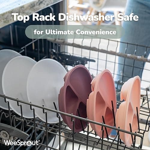 WeeSprout Suction Plates with Lids for Babies & Toddlers - 100% Silicone, Dinnerware Stays Put, Divided Design for Picky Eaters, Microwave & Dishwasher Friendly, 3 Pack - Matte Dark Grey, Blue & Green - With Lids thumbnail 6